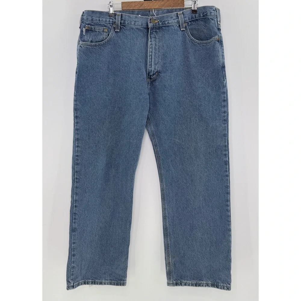 Carhartt Men's Denim Jeans 39.5x28 Loose Fit Blue 100% Cotton Workwear Heavyduty